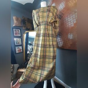 Zara Nwt 100% Cotton Plaid Long Sleeved Maxi Dress